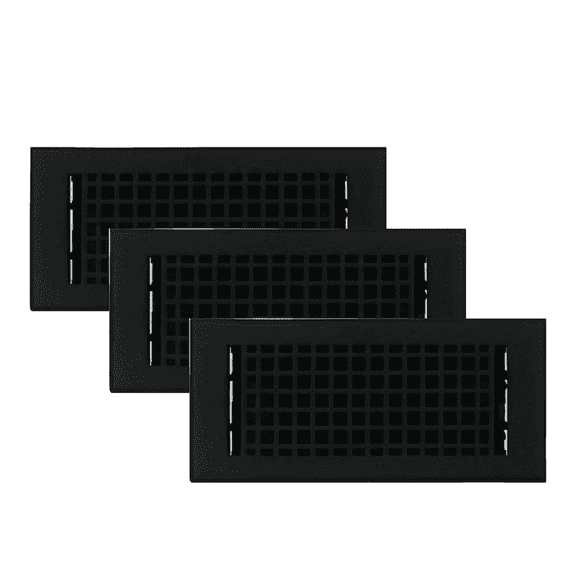 SET OF 3 Mosaic Air Supply Vent 4"x10" Duct Opening (Overall 5-1/2"x 11-3/4") Heavy Gauge Solid Cast Register || Powder Coated Black No holes
