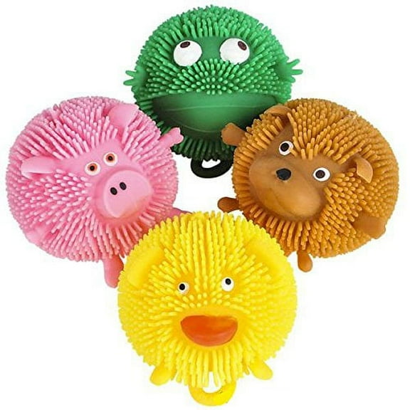 SET OF 4 (3") Cute Mini Animal Puffer Balls - Sensory Fidget and Stress Balls - OT Autism SPD - Frog, Dog, Pig, Duck