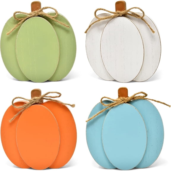"SET OF 4 PUMPKIN DECORATIONS SIZE: 14X(1.5+0.5)X15CM/ 5.51X(0.59+0.20)X5.91IN MATERIAL:MDF"