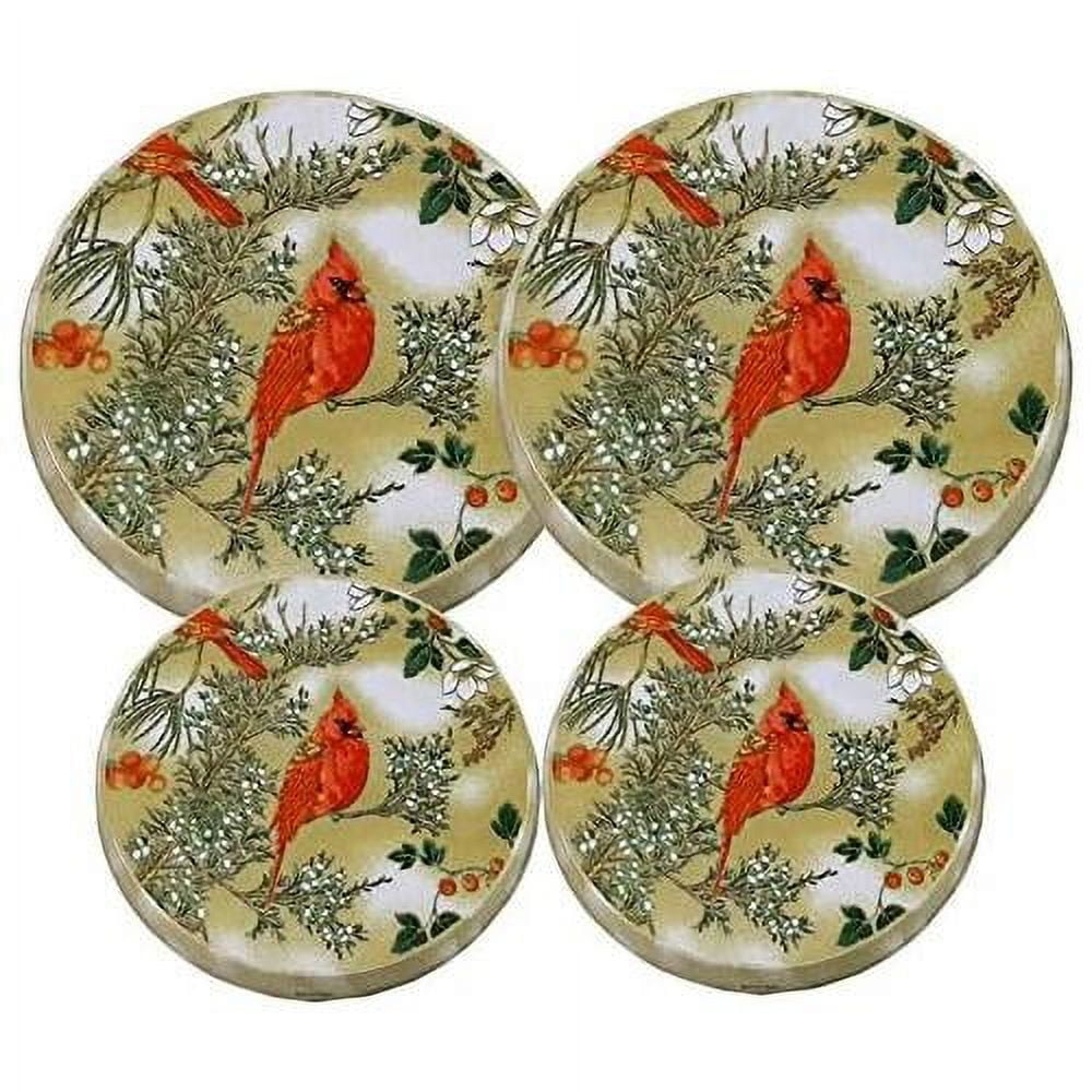 SET OF 4, ROUND STOVE TOP BURNER COVERS. (RED CARDINAL)