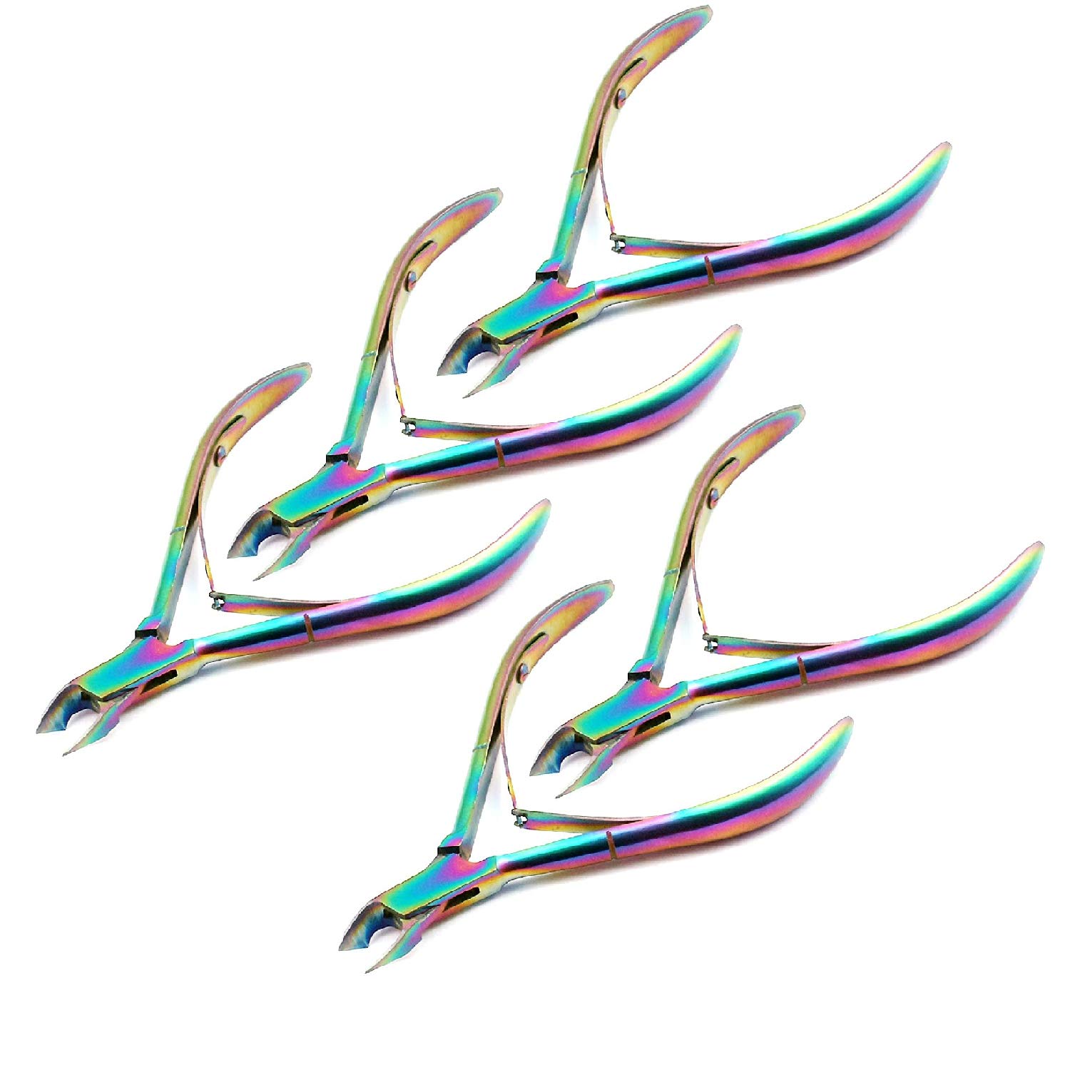 SET OF 5 MULTI TITANIUM COLOR RAINBOW PROFESSIONAL CUTICLE NIPPER STAINLESS STEEL CUTICLE CUTTER