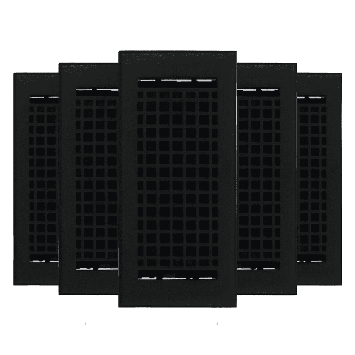 SET OF 5 Mosaic Air Supply Vent 4"x10" Duct Opening (Overall 5-1/2"x 11-3/4") Heavy Gauge Solid Cast Register || Powder Coated Black No holes