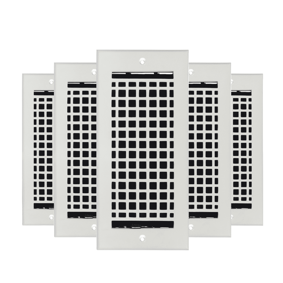 SET OF 5 Mosaic Air Supply Vent 4"x10" Duct Opening (Overall 5-1/2"x 11-3/4") Heavy Gauge Solid Cast Register || Powder Coated White with holes