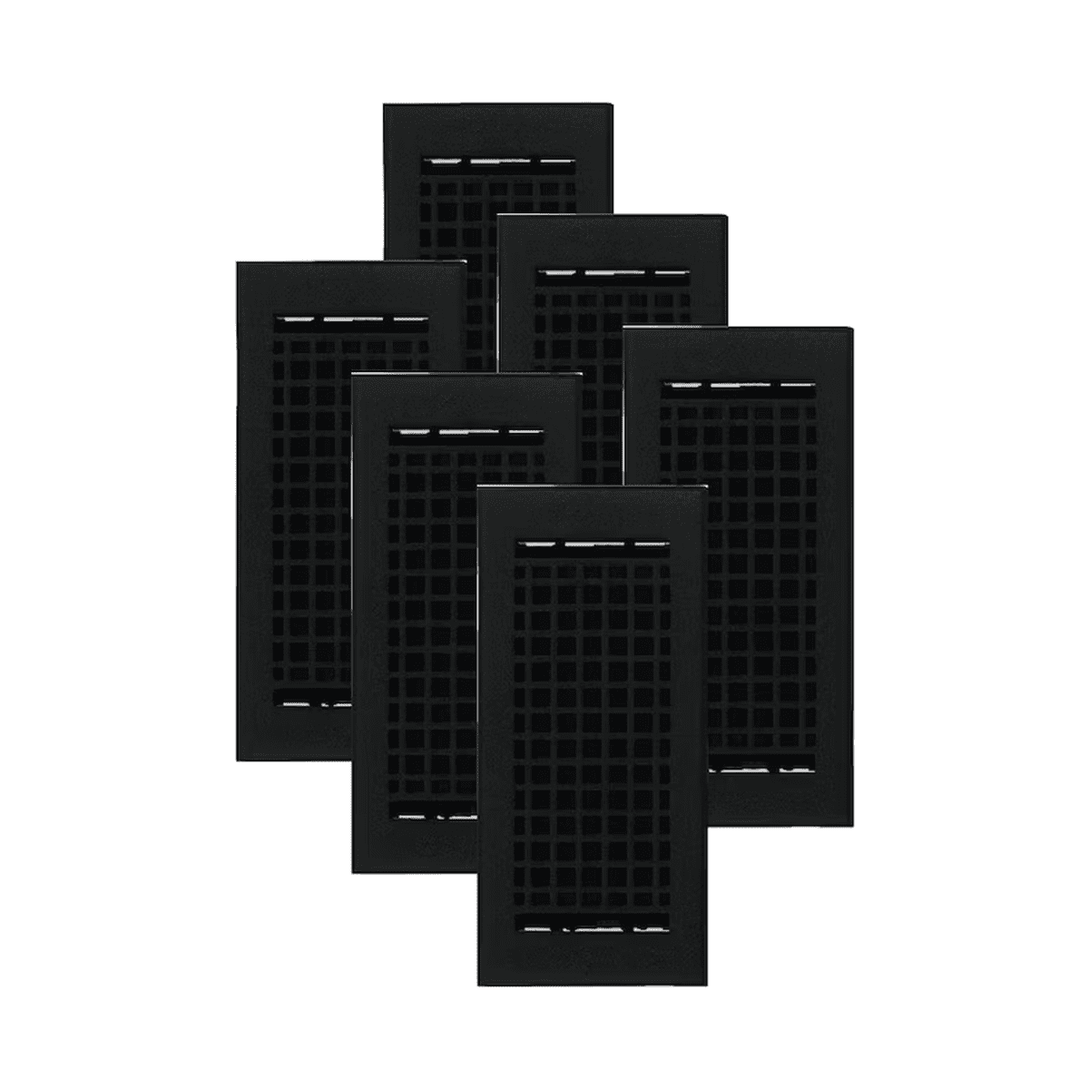 SET OF 6 Mosaic Air Supply Vent 4"x10" Duct Opening (Overall 5-1/2"x 11-3/4") Heavy Gauge Solid Cast Register || Powder Coated Black No holes