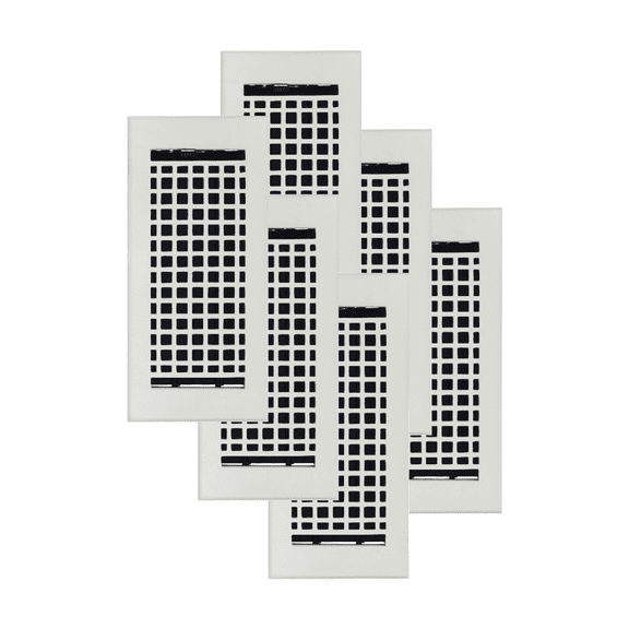 SET OF 6 Mosaic Air Supply Vent 4"x10" Duct Opening (Overall 5-1/2"x 11-3/4") Heavy Gauge Solid Cast Register || Powder Coated White No holes