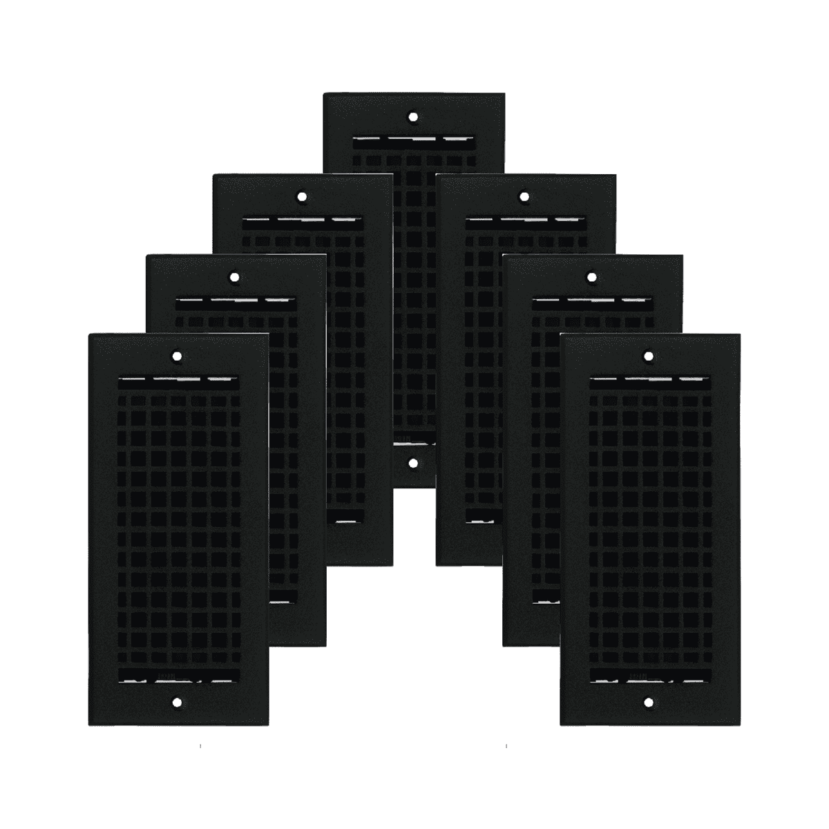 SET OF 7 Mosaic Air Supply Vent 4"x10" Duct Opening (Overall 5-1/2"x 11-3/4") Heavy Gauge Solid Cast Register || Powder Coated Black with holes