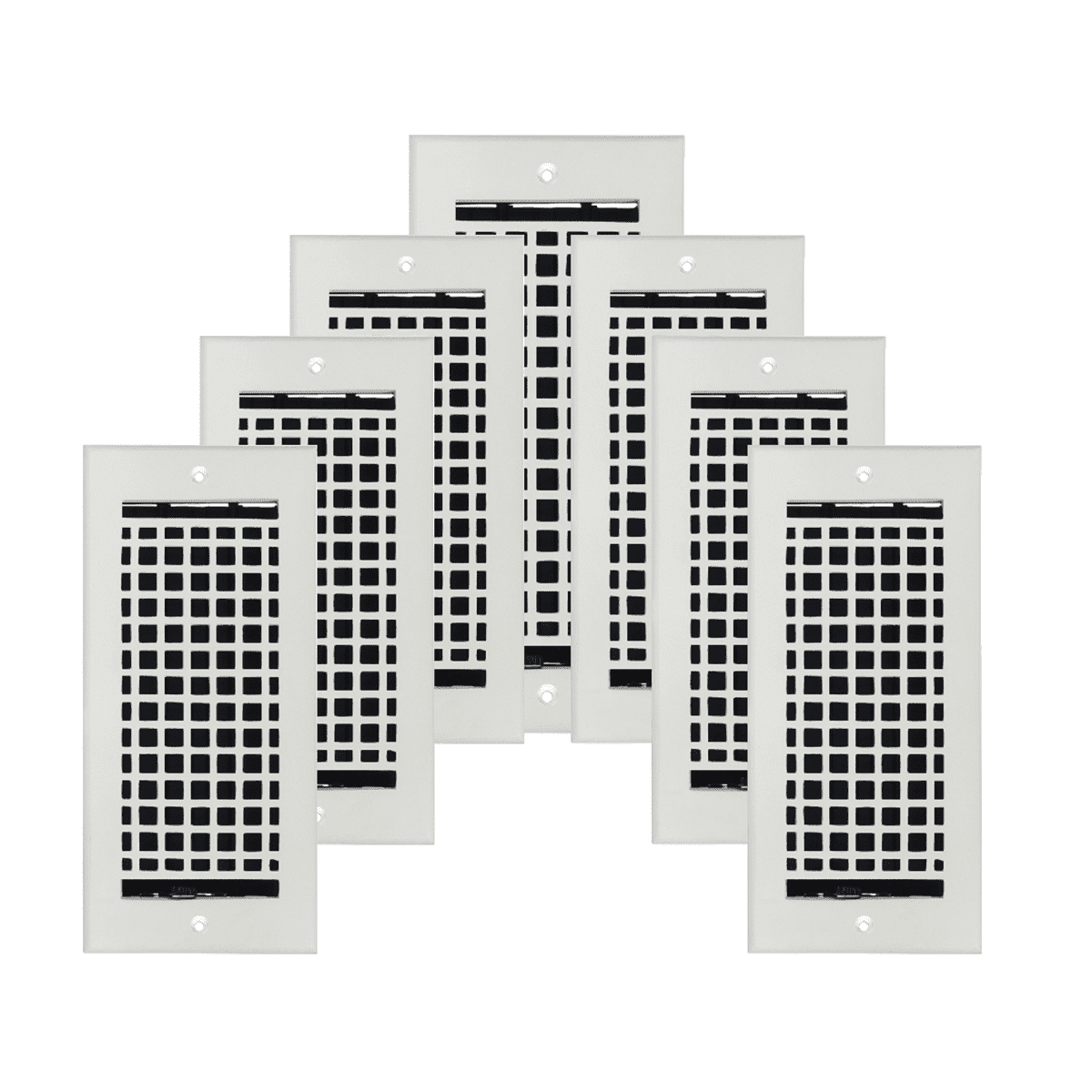 SET OF 7 Mosaic Air Supply Vent 4"x10" Duct Opening (Overall 5-1/2"x 11-3/4") Heavy Gauge Solid Cast Register || Powder Coated White with holes