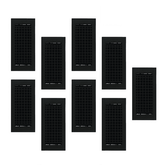 SET OF 9 Mosaic Air Supply Vent 4"x10" Duct Opening (Overall 5-1/2"x 11-3/4") Heavy Gauge Solid Cast Register || Powder Coated Black No holes