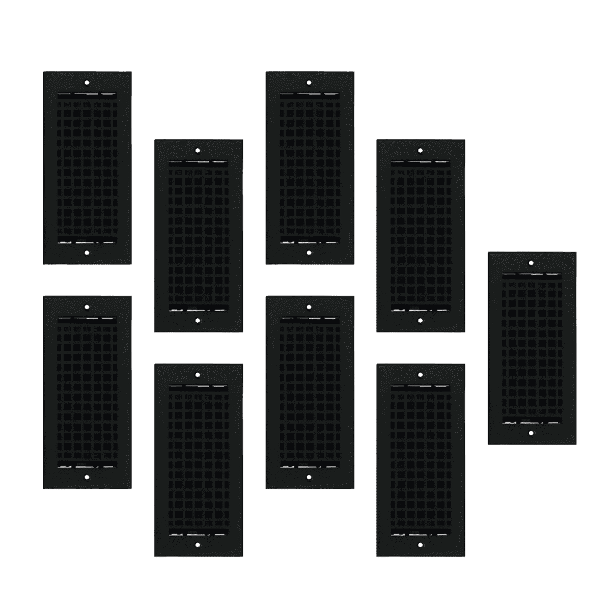 SET OF 9 Mosaic Air Supply Vent 4"x10" Duct Opening (Overall 5-1/2"x 11-3/4") Heavy Gauge Solid Cast Register || Powder Coated Black with holes