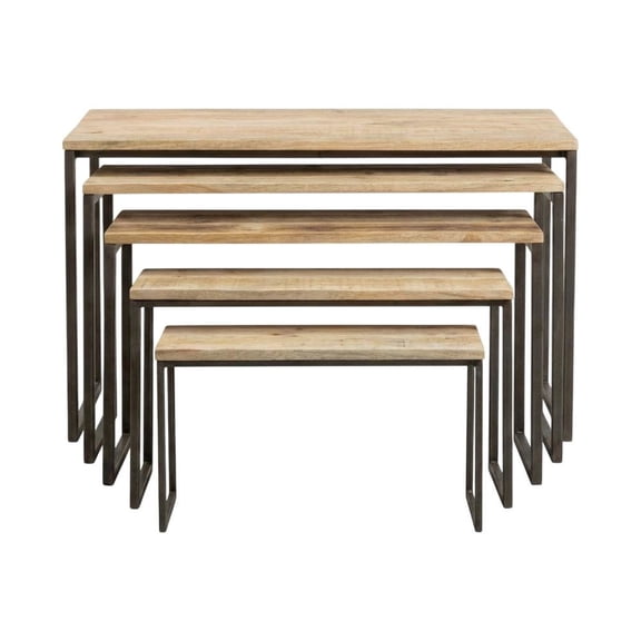 SET OF FIVE IRON & RECYC WOOD RECT NESTING DISPLAY RISERS