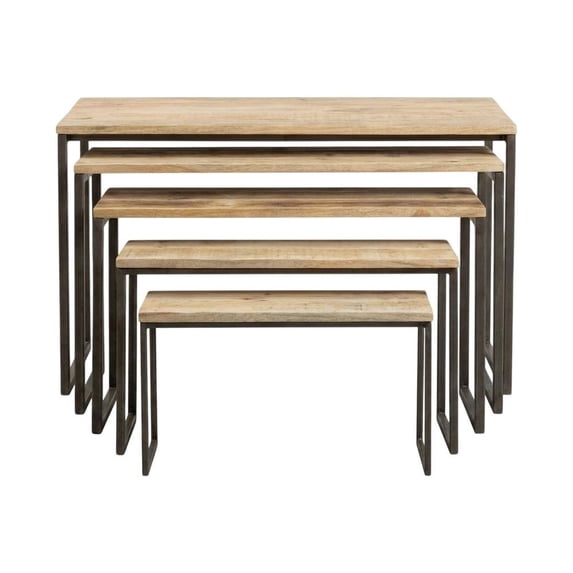SET OF FIVE IRON & RECYC WOOD RECT NESTING DISPLAY RISERS