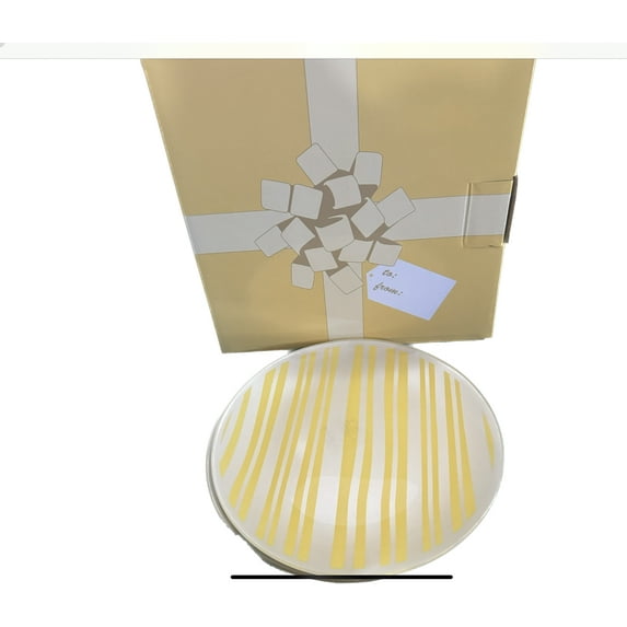 SET OF FOUR (4) Temptations Classic Yellow Stripe Dessert Plates In Gift Box Perfect for Home or Gift for Birthdays, Christmas, Mothers Day, Spring and Summer
