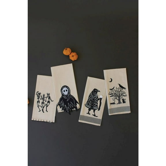 Kalalou Inc Set Of Four Black Halloween Tea Towels