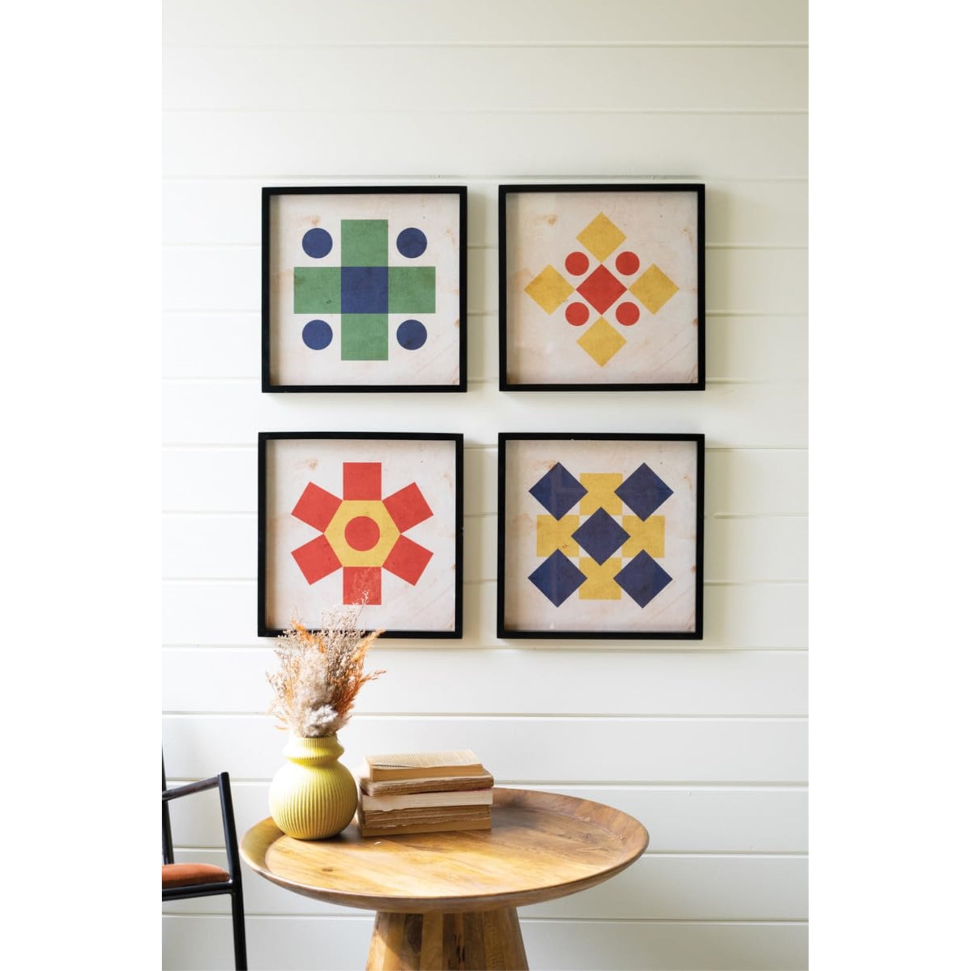 Set of Four Colorful Geometric Prints in Black Frames