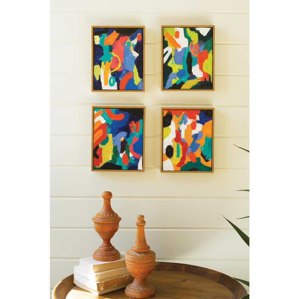 Set of Four Framed Colorful Abstract Canvas Paintings
