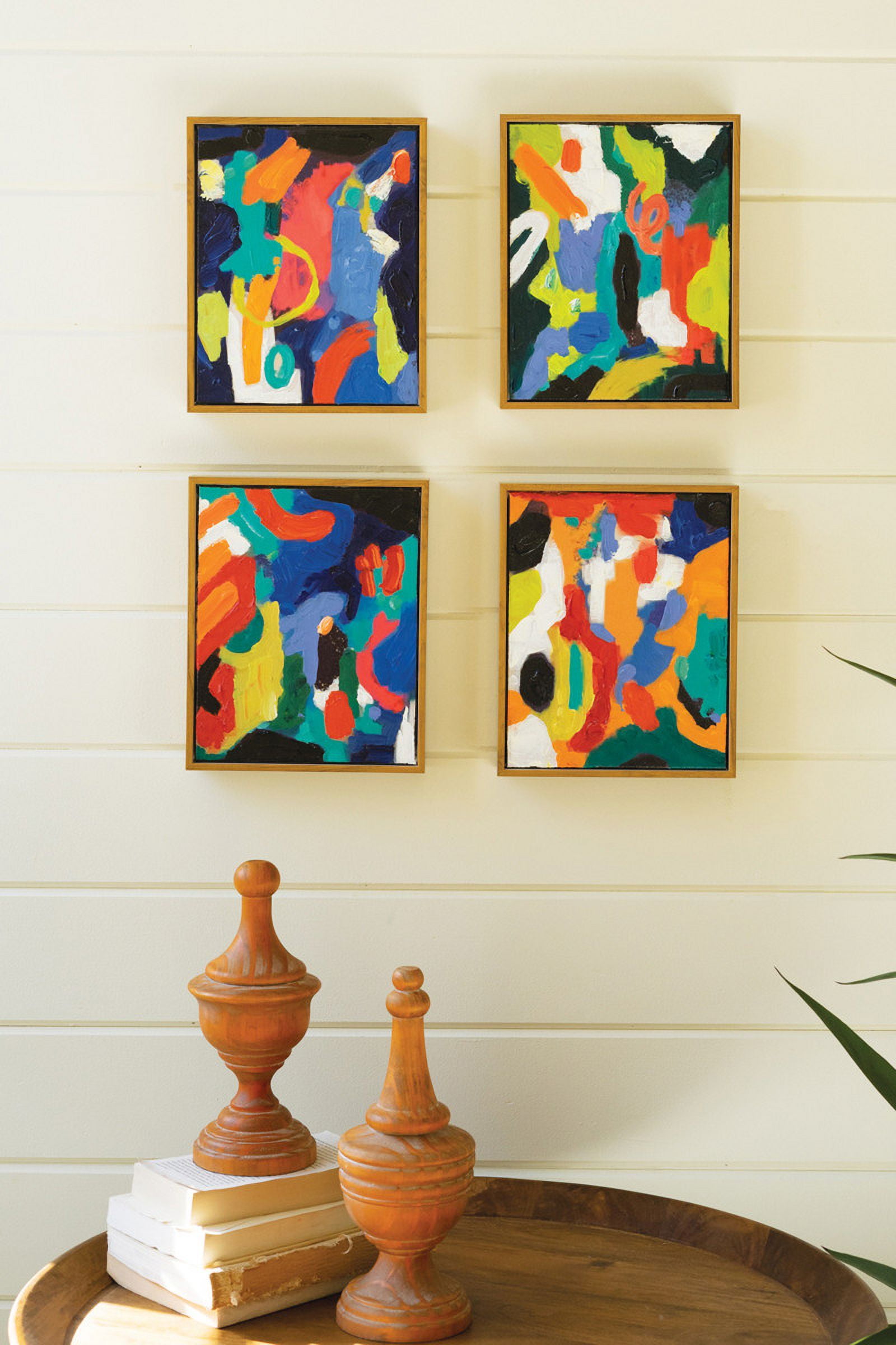 Set of Four Framed Colorful Abstract Canvas Paintings