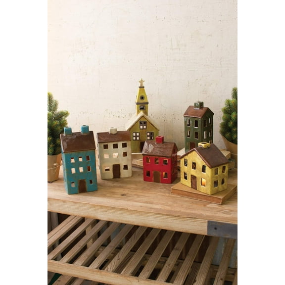 SET OF SIX CERAMIC VILLAGE-ONE EACH DESIGN
