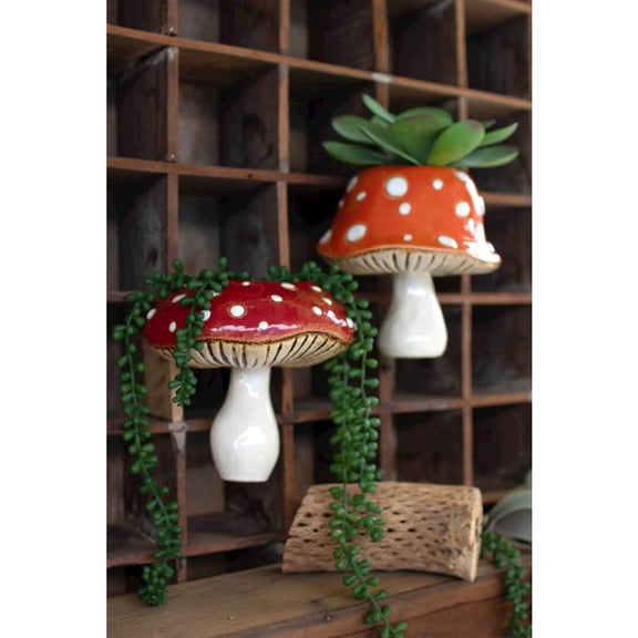Kalalou Inc Set Of Two Ceramic Toadstool Wall Planters