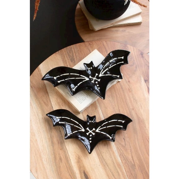 SET OF TWO NESTING CERAMIC BAT SERVING PLATTERS