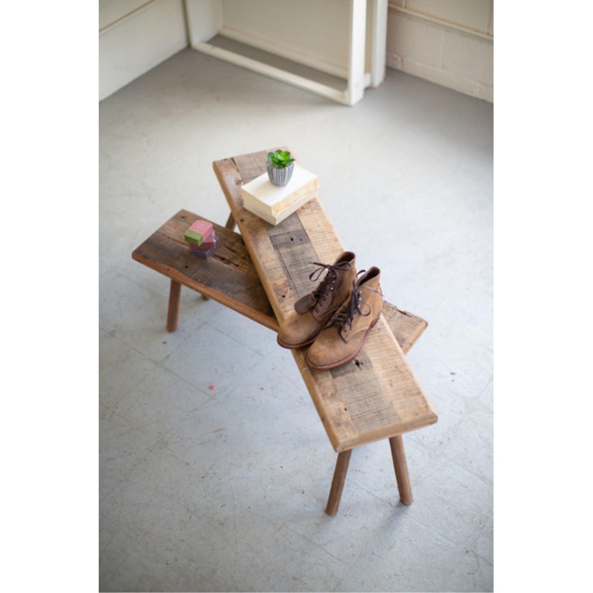 Set of Two Recycled Wood Rustic Accent Tables