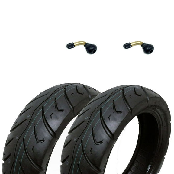 SET OF TWO Tires 120/70-12 Tubeless Street All-Weather Tread + TR87 Bent Metal Valve Stems