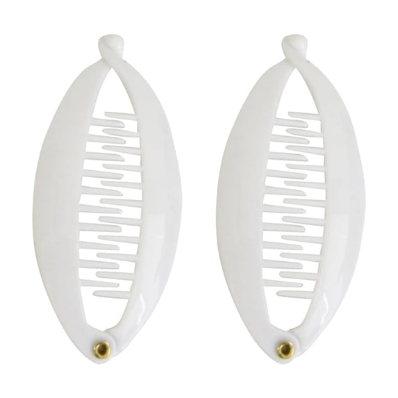 SET OF TWO White 3.5 Inch Mini Banana Clip Hair Clincher Rounded Edges Hair Comb