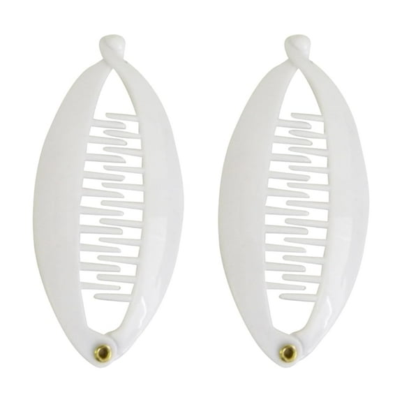 SET OF TWO White 3.5 Inch Mini Banana Clip Hair Clincher Rounded Edges Hair Comb
