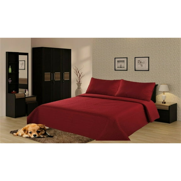 SET RED QUILT SOFT BED BEDSPREAD QUILT COVERLETS SET EMBOSSED SOLID MODERN KING SIZE