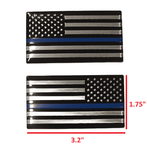 (SET of TWO) 3.2" x 1.75" Black Thin Blue Line Aluminum Embossed Left & Right American Flag Decal Emblem Sticker Badge United States Stick On Fender Bed Car Truck Window USA Made