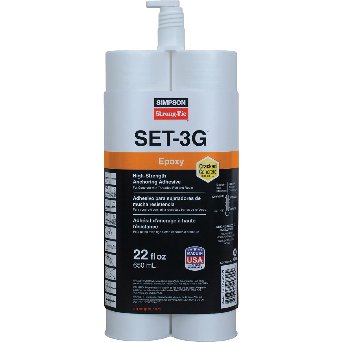 Simpson Strong-Tie SET-XP22-N High-Strength Structural Anchoring Adhesive w/ Mixing Nozzle — Garden & Landscape Use, Standard Connection