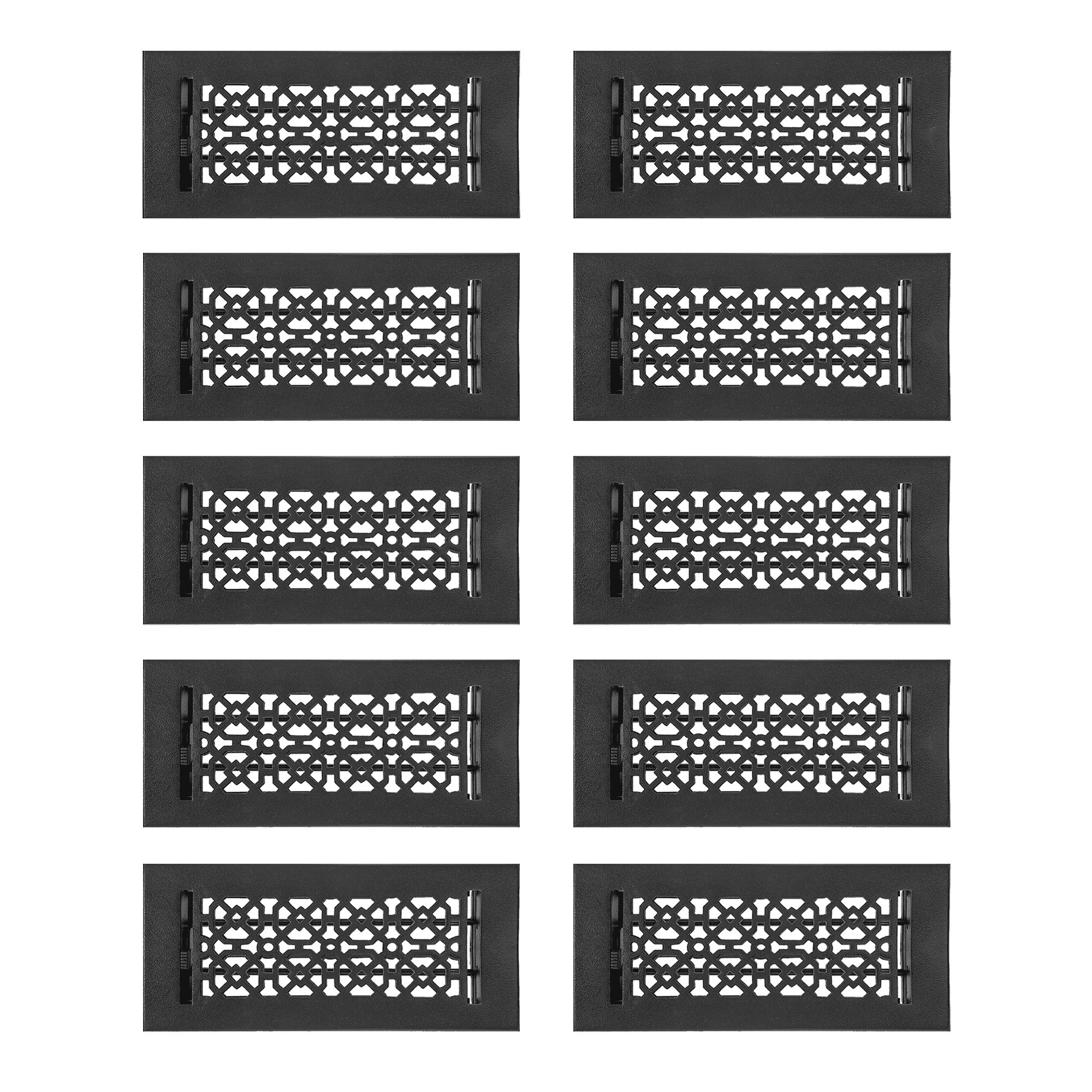 SET of 10 Achtek Air Supply Vent 4"x 10" Duct Opening (Overall 5-1/2"x 11-3/4") Solid Cast Aluminum Register Cover || Powder Coated Black No holes