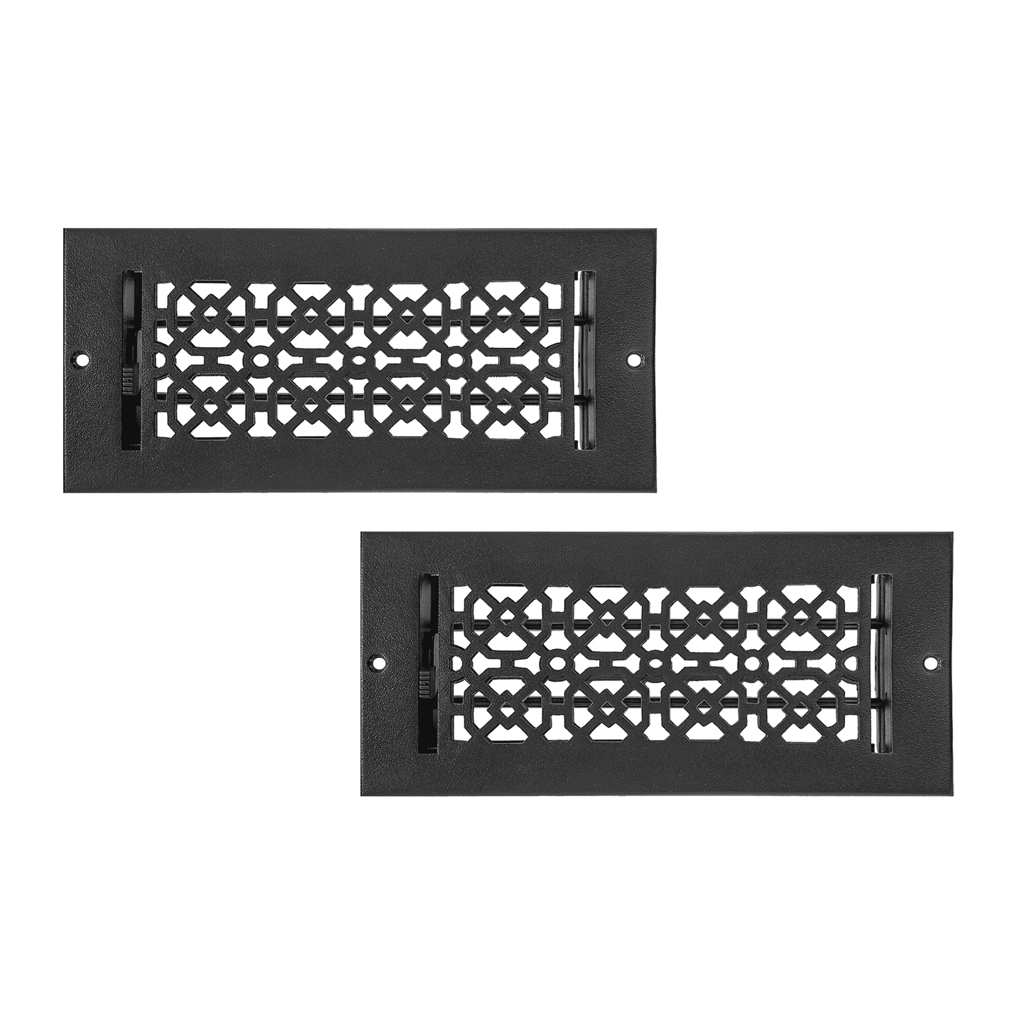 SET of 2 Achtek Air Supply Vent 4"x 10" Duct Opening (Overall 5-1/2"x 11-3/4") Solid Cast Aluminum Register Cover || Powder Coated Black with holes