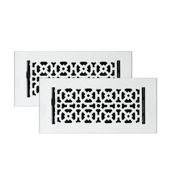 SET of 2 Achtek Air Supply Vent 4"x 10" Duct Opening (Overall 5-1/2"x 11-3/4") Solid Cast Aluminum Register Cover || Powder Coated White No holes
