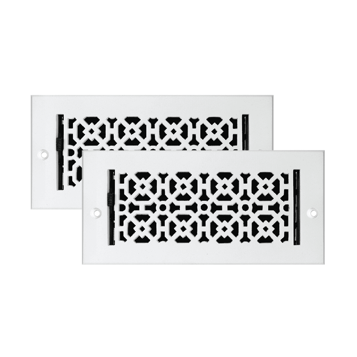 SET of 2 Achtek Air Supply Vent 4"x 10" Duct Opening (Overall 5-1/2"x 11-3/4") Solid Cast Aluminum Register Cover || Powder Coated White with holes