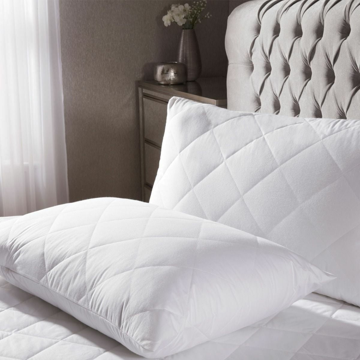 SET of 2 Queen Size Quilted Pillow Cover Pillowcase Protector Pair