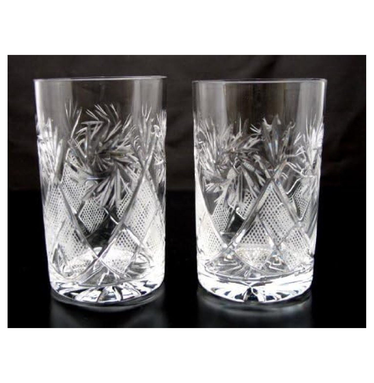 SET of 2 Russian Cut Crystal Drinking Glasses 250 ml / 8.5 oz. for Hot or Cold Liquids Fits Glass Holder "Podstakannik"
