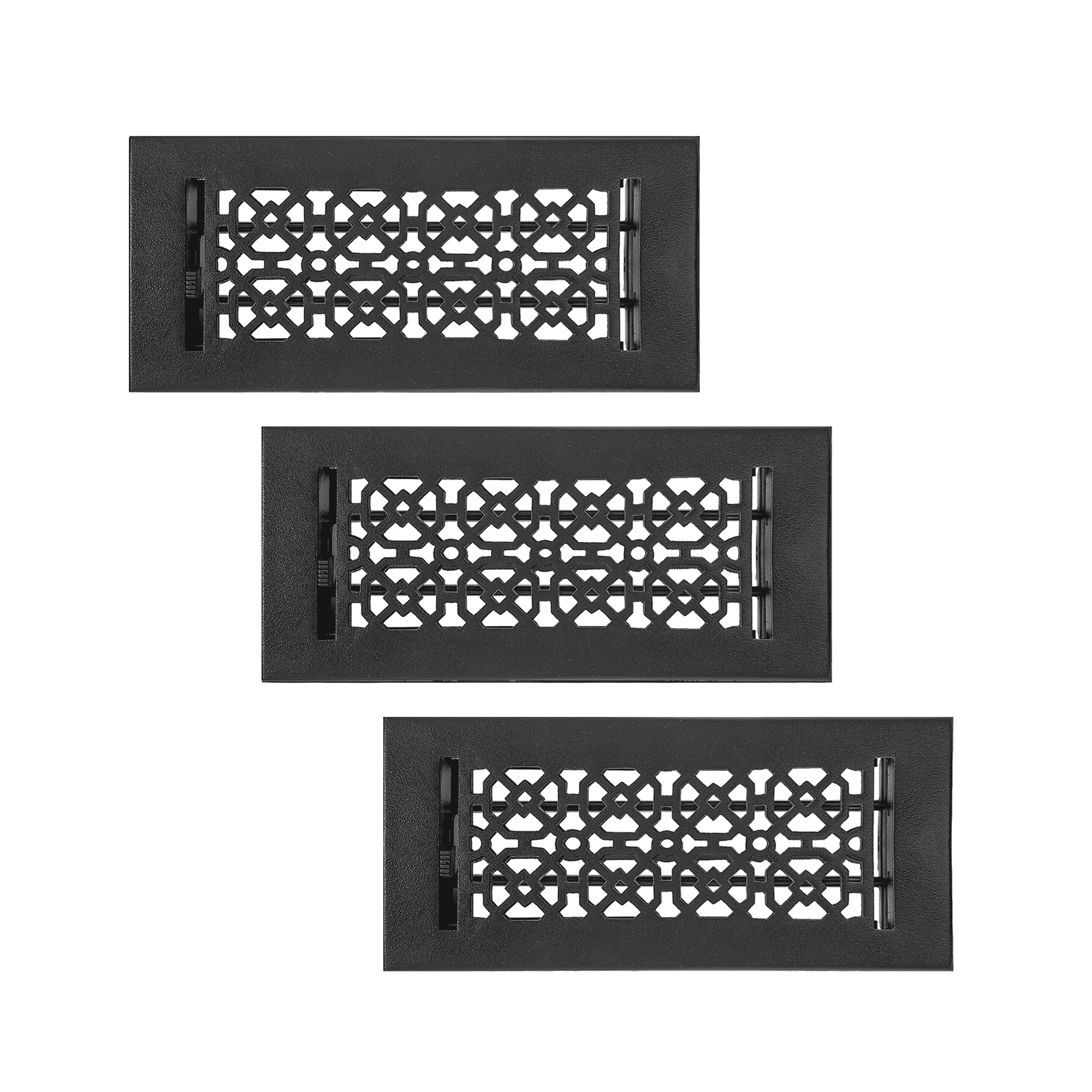 SET of 3 Achtek Air Supply Vent 4"x 10" Duct Opening (Overall 5-1/2"x 11-3/4") Solid Cast Aluminum Register Cover || Powder Coated Black No holes