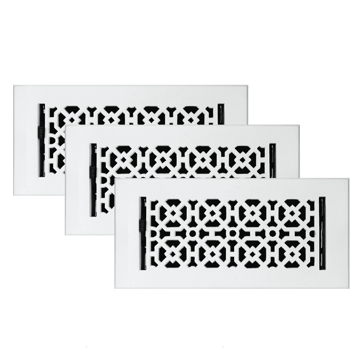 SET of 3 Achtek Air Supply Vent 4"x 10" Duct Opening (Overall 5-1/2"x 11-3/4") Solid Cast Aluminum Register Cover || Powder Coated White No holes