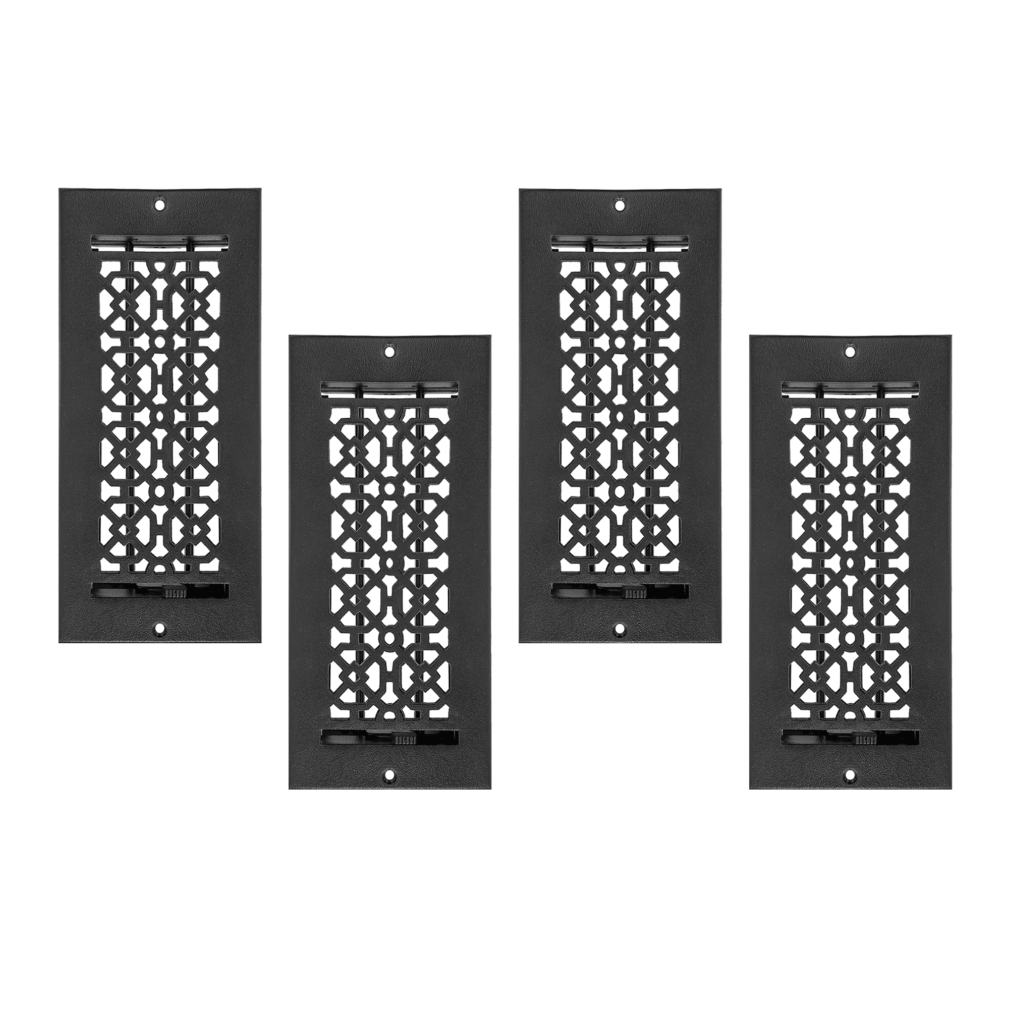SET of 4 Achtek Air Supply Vent 4"x 10" Duct Opening (Overall 5-1/2"x 11-3/4") Solid Cast Aluminum Register Cover || Powder Coated Black with holes