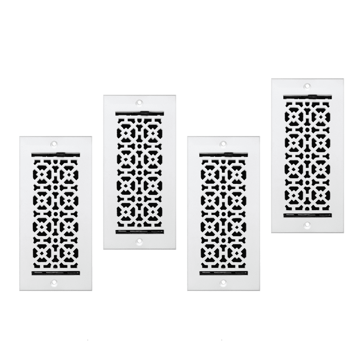 SET of 4 Achtek Air Supply Vent 4"x 10" Duct Opening (Overall 5-1/2"x 11-3/4") Solid Cast Aluminum Register Cover || Powder Coated White with holes