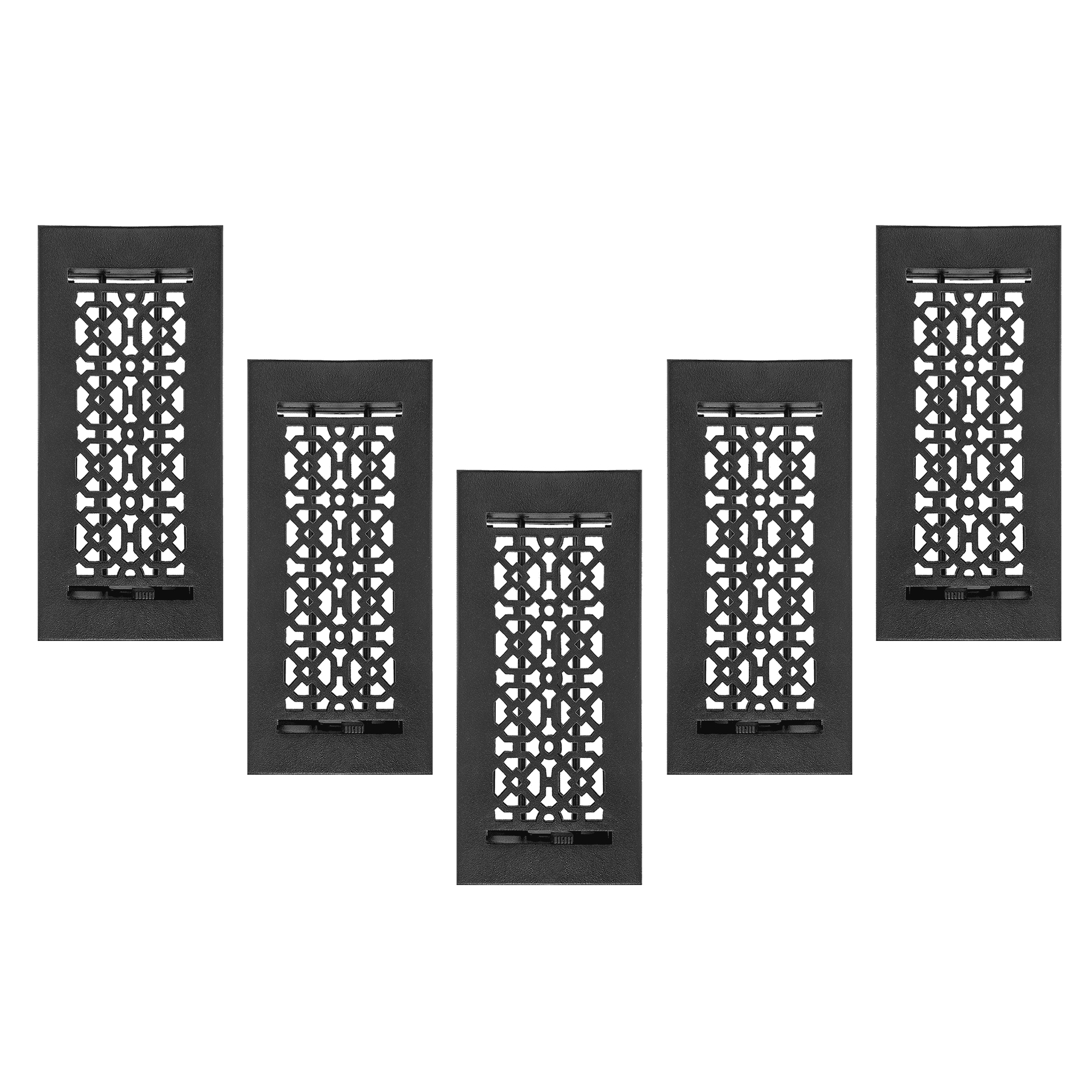 SET of 5 Achtek Air Supply Vent 4"x 10" Duct Opening (Overall 5-1/2"x 11-3/4") Solid Cast Aluminum Register Cover || Powder Coated Black No holes