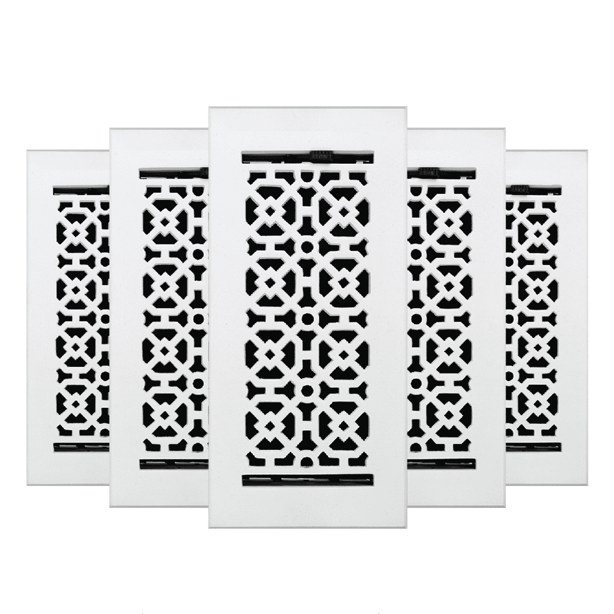 SET of 5 Achtek Air Supply Vent 4"x 10" Duct Opening (Overall 5-1/2"x 11-3/4") Solid Cast Aluminum Register Cover || Powder Coated White No holes