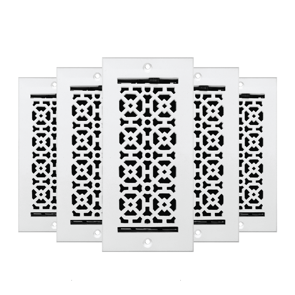 SET of 5 Achtek Air Supply Vent 4"x 10" Duct Opening (Overall 5-1/2"x 11-3/4") Solid Cast Aluminum Register Cover || Powder Coated White with holes