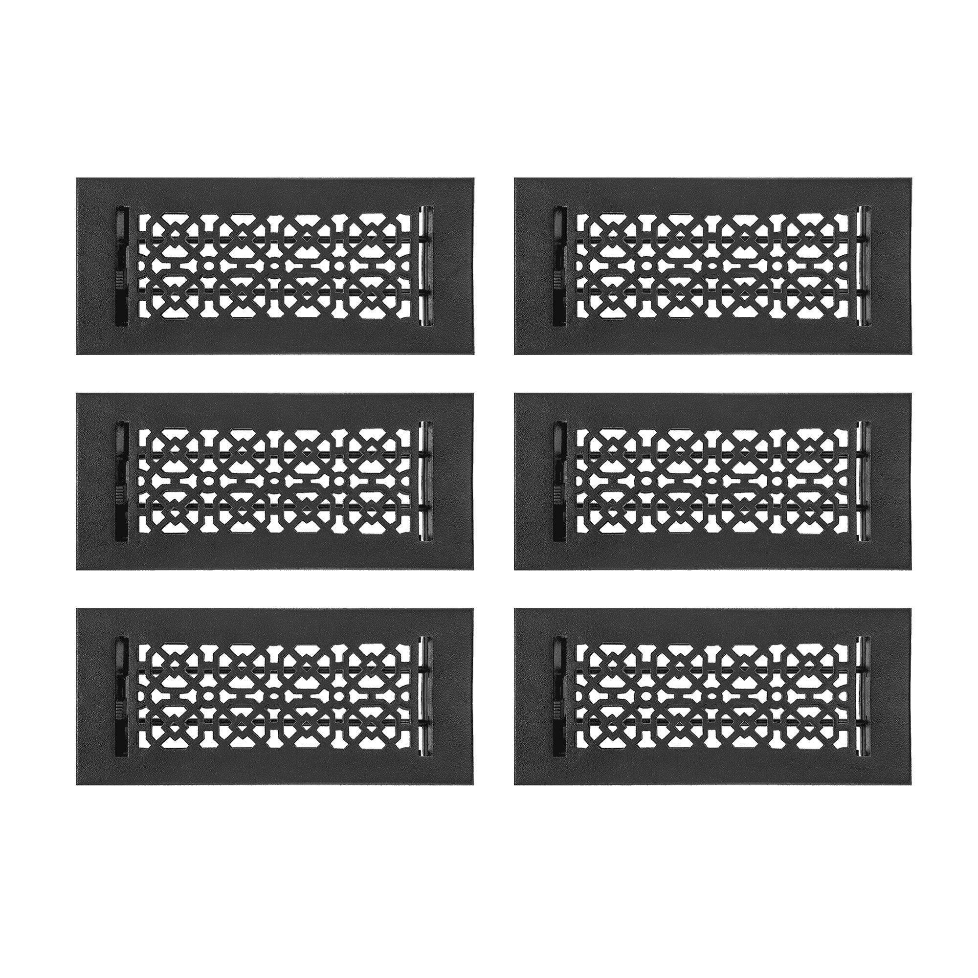 SET of 6 Achtek Air Supply Vent 4"x 10" Duct Opening (Overall 5-1/2"x 11-3/4") Solid Cast Aluminum Register Cover || Powder Coated Black No holes