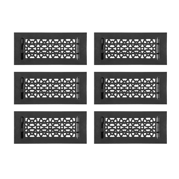 SET of 6 Achtek Air Supply Vent 4"x 10" Duct Opening (Overall 5-1/2"x 11-3/4") Solid Cast Aluminum Register Cover || Powder Coated Black No holes