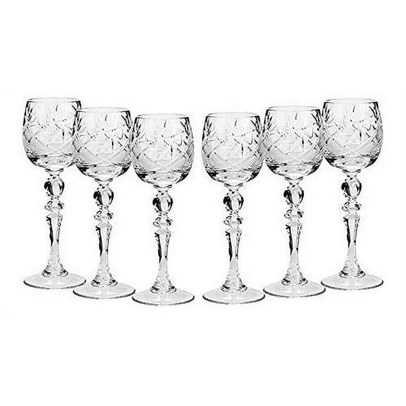 SET of 6 European CUT Crystal Shot/sherry Glasses on a Long Stem 60ml/2oz Hand Made