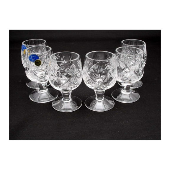 SET of 6 Russian CUT Crystal Shot Glasses on Short Stem 50ml Hand Made