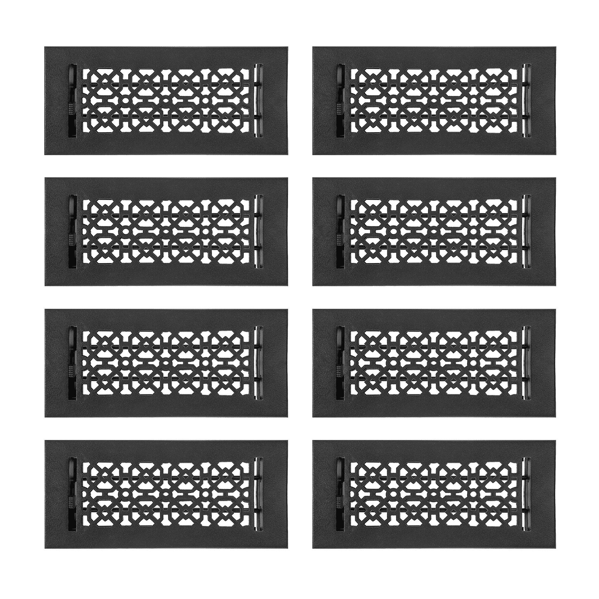 SET of 8 Achtek Air Supply Vent 4"x 10" Duct Opening (Overall 5-1/2"x 11-3/4") Solid Cast Aluminum Register Cover || Powder Coated Black No holes