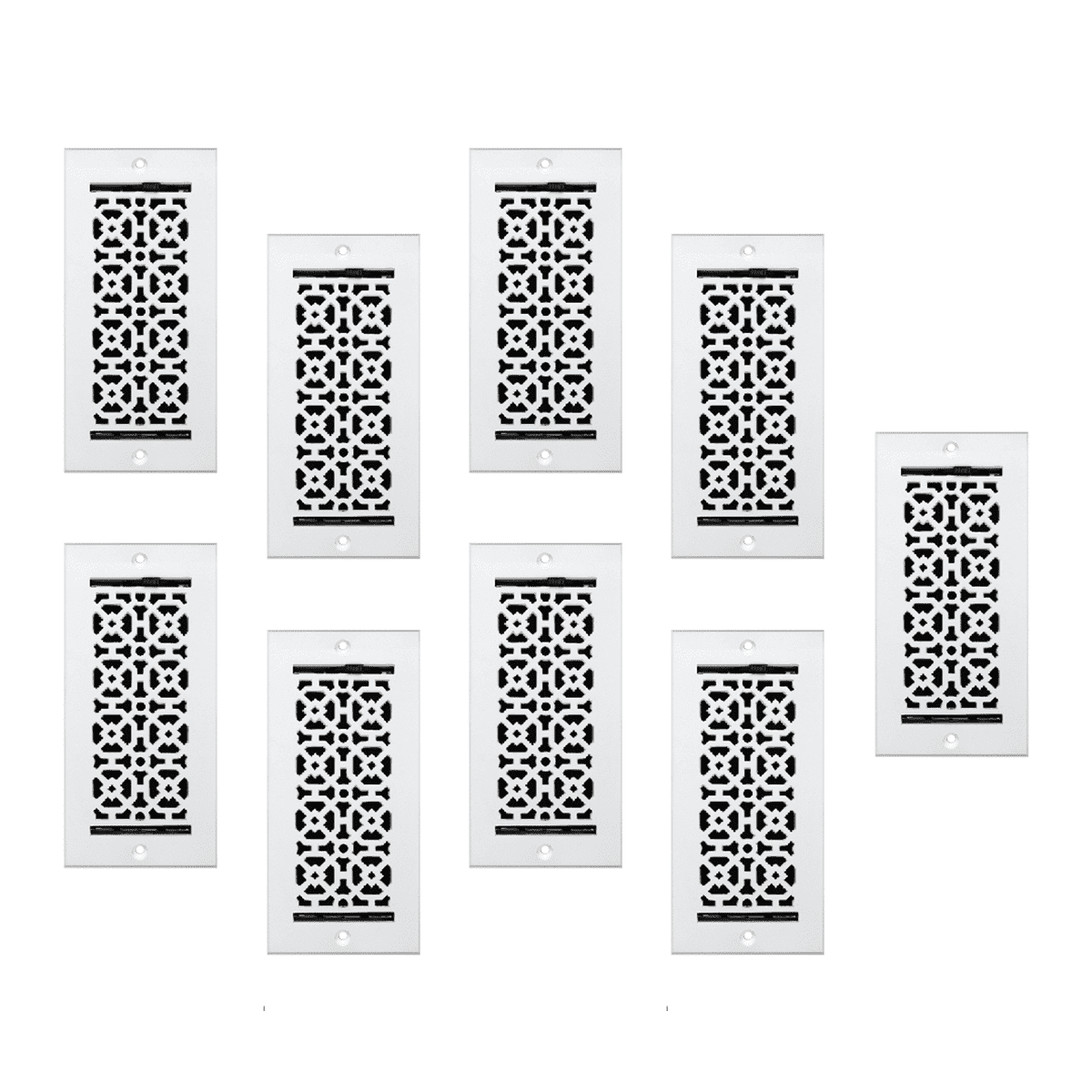 SET of 9 Achtek Air Supply Vent 4"x 10" Duct Opening (Overall 5-1/2"x 11-3/4") Solid Cast Aluminum Register Cover || Powder Coated White with holes