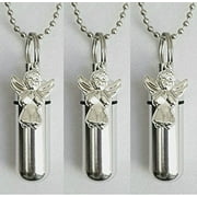SET of THREE - Praying Angel Personal CREMATION URN Keepsakes with Engraved HEARTS - Includes 3 Velvet Pouches, 3 Ball Chains & Fill Kit